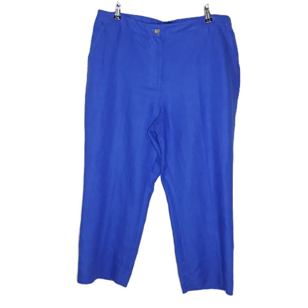 100% Linen Cropped Pants 16 Blue Lagenlook Minimalist Business Casual Scandi